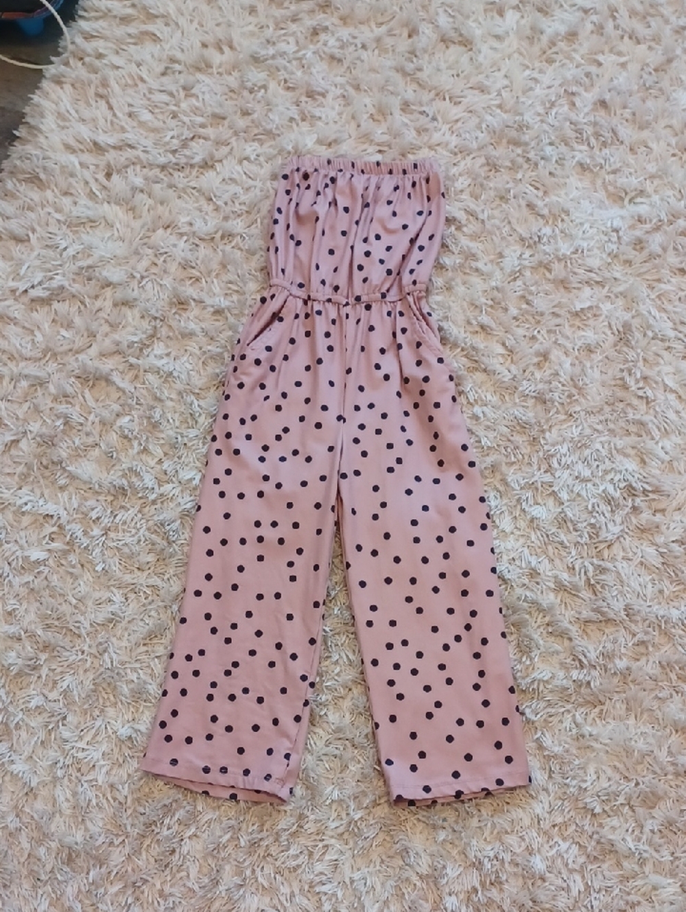 Girls Pink Polka Dot Strapless One-Piece